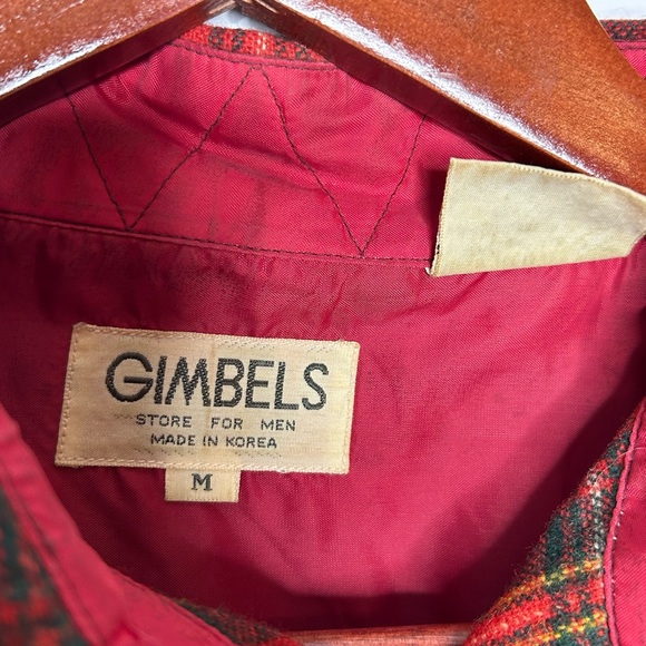 Men’s Red Flannel Shirt Plaid Gimbels Medium Wool Blend Cabincore Rustic - Picture 3 of 11